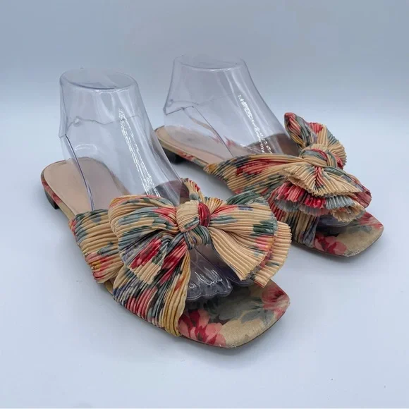 Loeffler Randall Daphne Pleated Knot Flat Sandals 9 Floral - Picture 5 of 16
